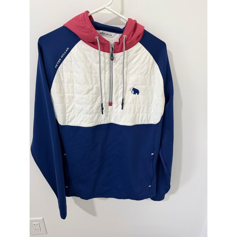 Peter Millar Navy White and Pink Quilted Pullover Hoodie